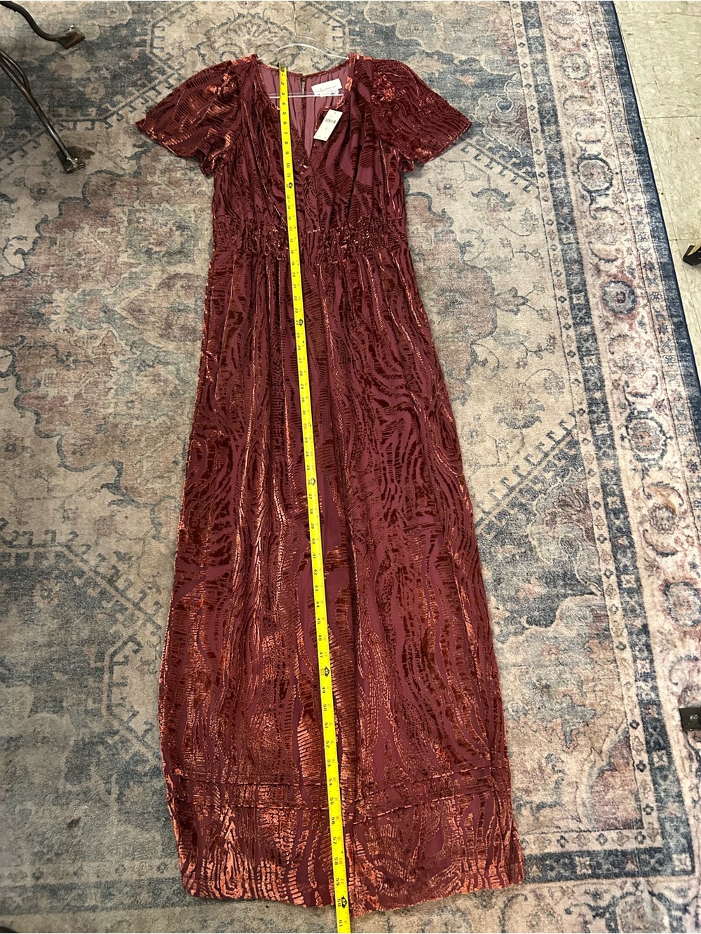 Anthropologie NWT Somerset Jumpsuit Velvet Burnout Edition Size M Deep Burgandy - Picture 7 of 9